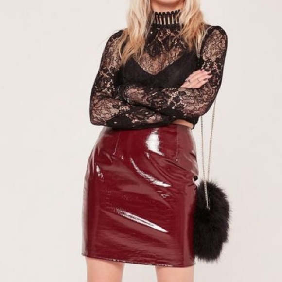 Burgundy Croc Mini Skirt - Picture 1 of 5